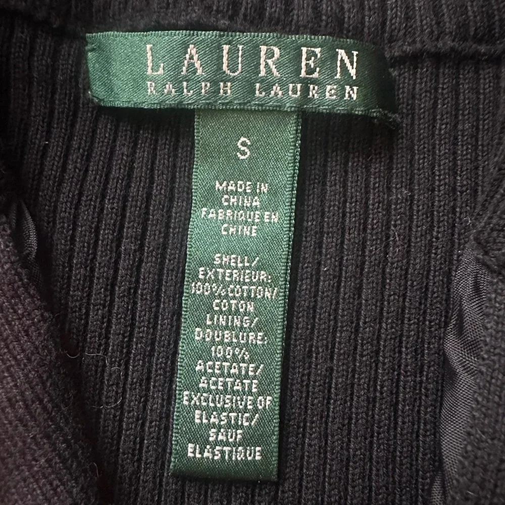 Vtg Lauren Ralph Lauren Womens Black Quilted Equestrian Print Zip Up‎ Sweater  S